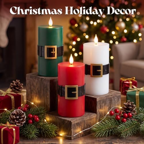 Retisee 3 Pack Christmas Flameless Candle, Santa Belt Design, Mixed Colors - Image 3