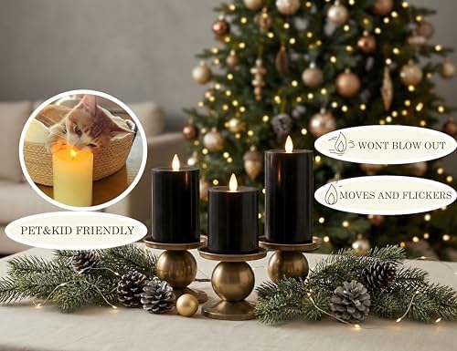 Flameless Pillar Candles Flickering with Remote Timer, Battery Operated LED Candles Up to 400 Hours, 3D Moving Flame Real Wax Candles. (Black) - Image 2