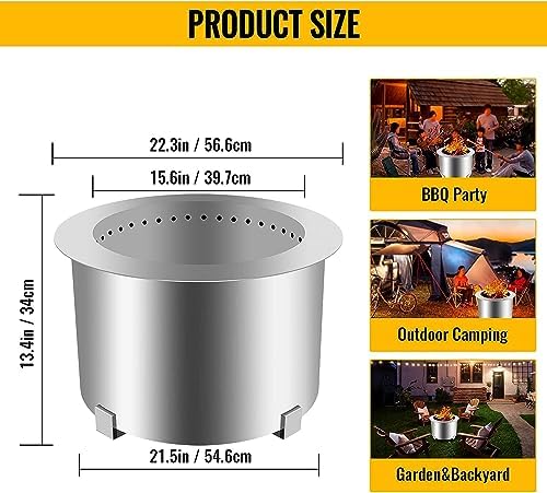 21.5-28.5" Smokeless Outdoor Fire Pit Stove Wood Campfire Grill for Outside Stainless Steel,Silver,21.5 Inch - Image 3