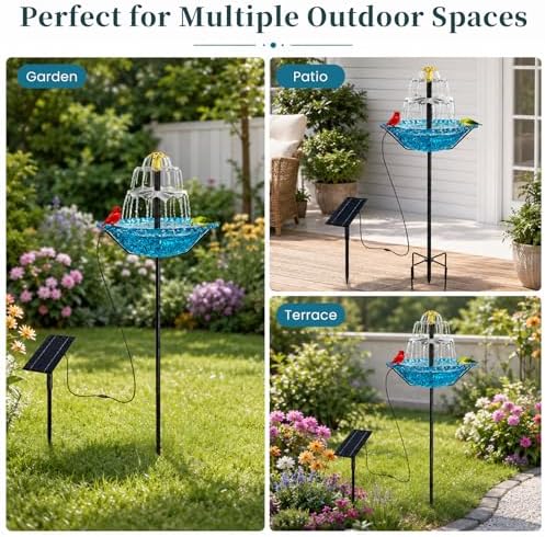 Solar Fountain for Bird Bath Outside, Power Panel and Pump with Metal Stakes for Garden Yard Decor (Blue-Small) - Image 6