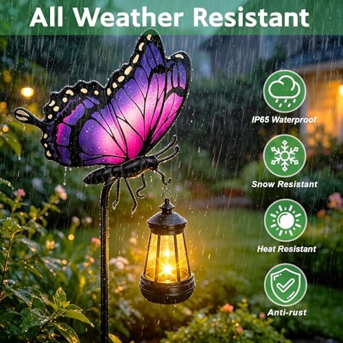 Butterfly Solar Garden Lights Outdoor Waterproof, Gifts for Women Mom Grandma Daughter, Stake Lights with Solar Lantern, Hanging Solar Lights, Solar Path Lights Yard Art Outside Patio Garden Decor - Image 5