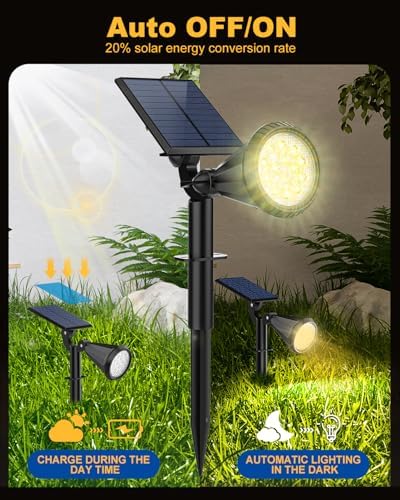 Solar Spot Lights Outdoor, 8 Pack Outdoor Solar Lights for Yard, 4 Lighting Mode Solar Landscape Spotlights with Auto On/Off, 2-in-1 Waterproof Wall Lights for Garden, Walkway (Warm White) - Image 4