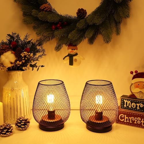 NEEDOMO Battery Operated Lamp Table Powered Lantern, Set of 4 Metal Cage Cordless Lamps with LED Bulb, Vintage Decorative Outdoor Lantern for Weddings, Parties, Patio, Events for Indoor Shelf Decor - Image 5