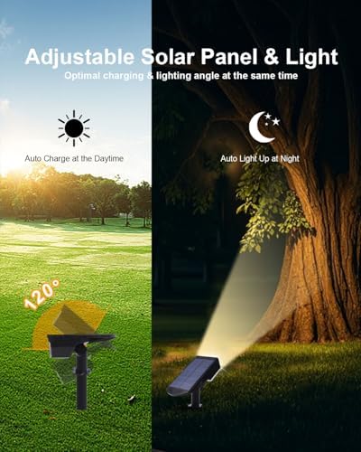 6 Pack Solar Spot Lights Outdoor Waterproof, 20 LEDs Bright Landscape Spotlights Dusk to Dawn, Warm White Adjustable Uplights for Yard Tree House Garden Wall Pathway, IP65 - Image 3