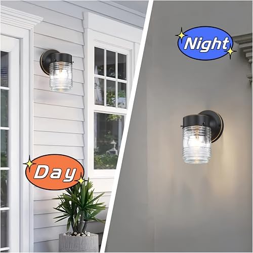 Oil Rubbed Bronze Outdoor Wall Lights for House, Jelly Jar Outside Light Fixture for Porch Patio Entryway, Anti-Rust Waterproof Wall Mount Exterior Sconce, E26 Base Bulb Not Included, 2 Pack - Image 3