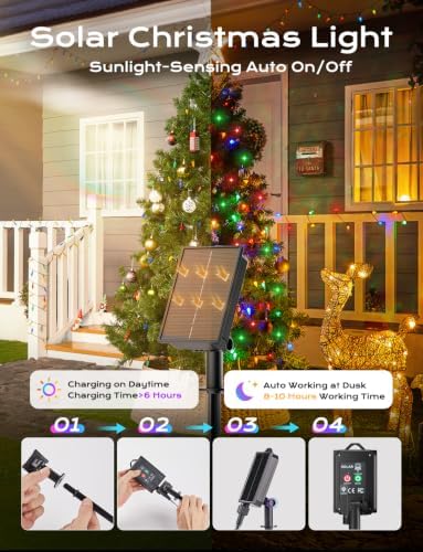Brightown Solar Operated C6 Strawberry String Lights, 39ft 100 LEDs Multicolor LED Christmas Fairy Lights, Solar Christmas Lights Outdoor, Christmas Decorations for Christmas Tree, Garden Decor - Image 5