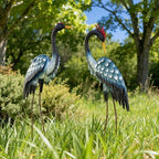 3.7ft Tall Blue Heron Metal Yard Art, XL Crane Statue Decor, S/2 - Image 2
