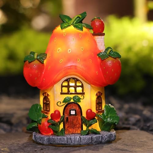 Solar Fairy Garden Houses - Fairy Outdoor Decor Strawberry Houses with Solar Light for Patio Balcony Yard,Lawn Ornament Perfect Garden Gift by eptuega