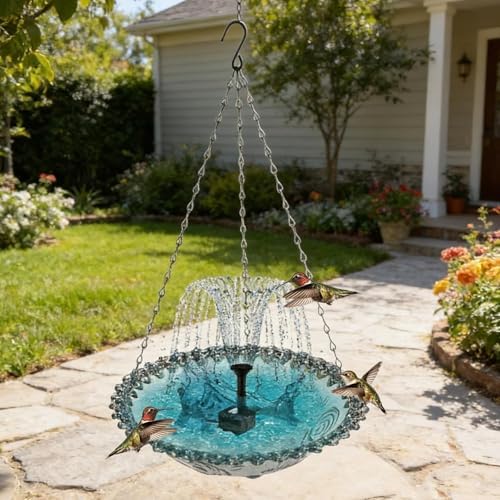 Solar Cascade Hanging Bird Bath Fountain, 3 Layers Hanging Solar Bird Bath Fountain, Large Humming Birds Baths Fountains, Solar Powered Pump for Outdoor Garden Backyard Patio Lawn (C) - Image 5