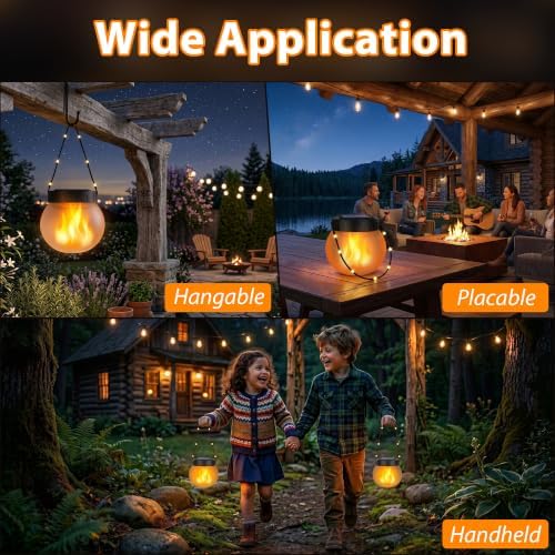 Solar Lights Outdoor Hanging Lantern with Glass Globe, Flame Effect 6-Pack - Image 7