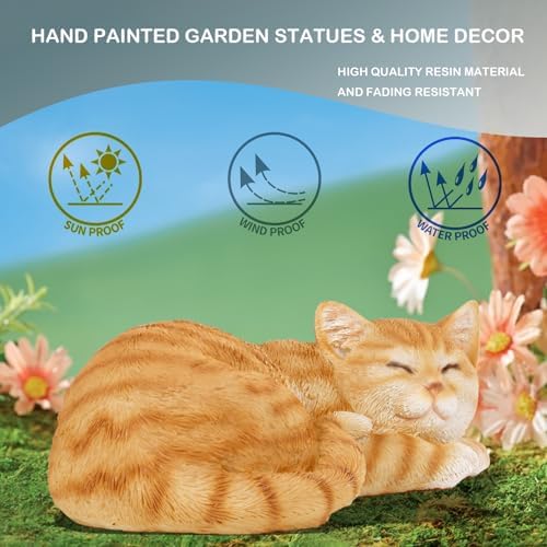 Elenon Cat Garden Statue Decorative for Yard, Orange Tabby Sleeping Cat Figurines Home Lawn Decor, Patio Kitten Tuxedo Statues Pets Memorial Ornament for Cat Lovers - Image 4