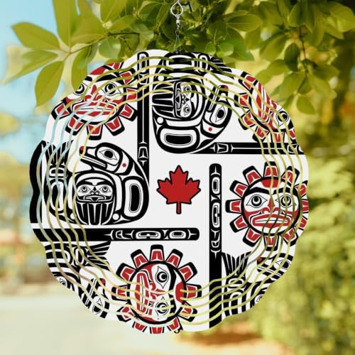 10 Inch Southwest Art Wind Spinner for Yard and Garden, Country Native Sun Graffiti Maple Leaves Hanging Ornaments Outdoor 3D Kinetic Wind Sculpture Spinners Indoor Outdoor Patio Décor Ornaments Gift - Image 2