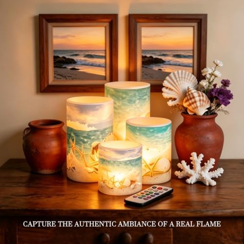 Flameless Candles Battery Powered with Multicolor Timer Remote Control Everlasting Fake Candles for Party Garden Indoor Outdoor Coastal Decor, Beach Coastal Multi - Image 4