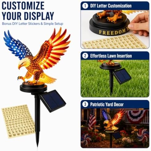 Solar Eagle Garden Light, Waterproof Patriotic LED Yard Decor 4th of July - Image 3