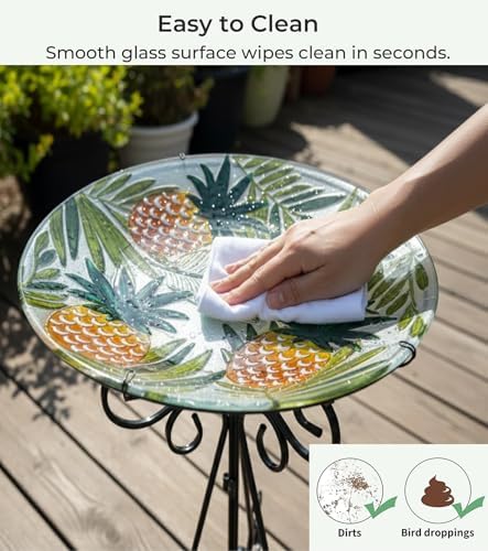 Large Glass Bird Bath with Metal Stand, Pineapple - Image 4
