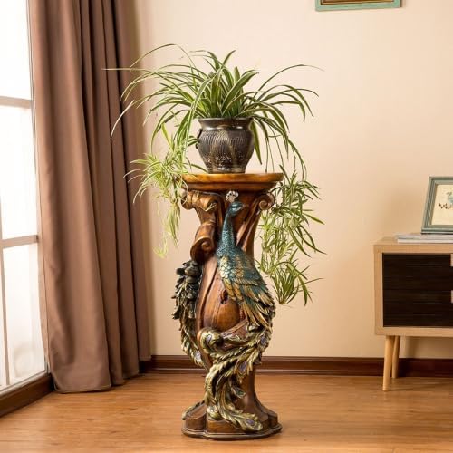 32.7" H Peacock Carved Decorative Pedestal Plant Stand Resin Faux Wood by Unknown