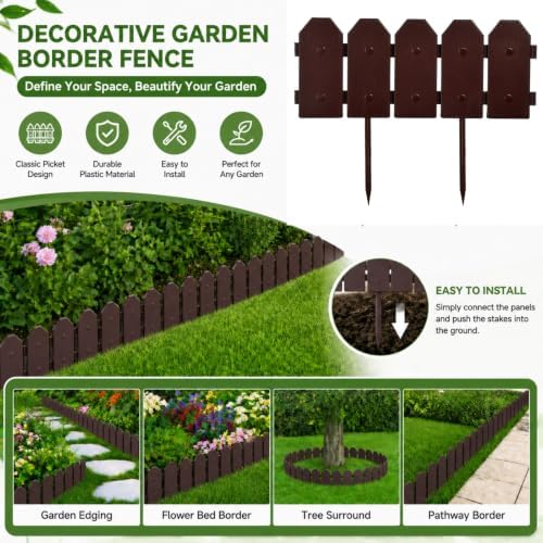 Evelyne Garden Border Edging: Wooden Grain Fence Dog Ear Design - Landscaping Fence Liner Lawn Edge Barrier - Decorative Lawn Landscape Panels Elements -Landscaping Edging (Brown, 10ft.) - Image 2