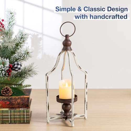 Glitzhome 16.5" H Lanterns Decorative Indoor Outdoor, Vintage Metal Lantern,Farmhouse Hanging Candle Holder for Living Room Mantel Patio Porch Garden Wedding & Holiday Decor - Image 2