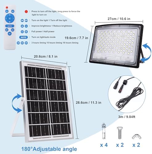 100W LED Solar Flood Lights, 10000MAH Flood Light Outdoor IP66 Waterproof with Remote Control Security Lighting for Parking Lot, Yard, Garden, Swimming Pool, Pathway - Image 5