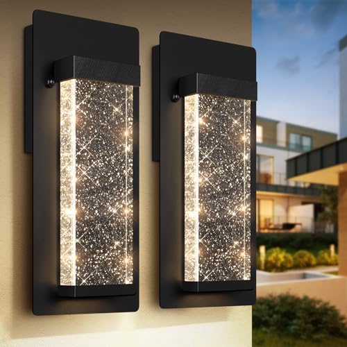 BesLowe Outdoor Wall Light Fixtures with Crystal Bubble Glass, 10W 3000K by BringYourBrightFuture
