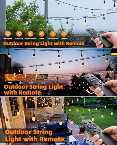 150FT String Lights for Outside Remote Controlled Waterproof with 48pcs Replaceable S14 Warm Bulbs for Patio, Gazebo, Pergola, Backyard Bistro Lights, 2200K, Linkable, 1-Pack - Image 3