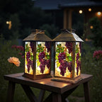 Solar Lantern Outdoor Garden Hanging Lantern Stained Glass Grape Vine Purple Grapes Green Leaves Grapevine Waterproof Solar Powered Lighting Outside Table Lamp for Patio Deck Yard Camping - Image 6