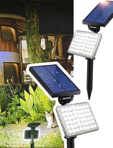 Solar Spotlights Micro-wave Motion Sensor, Outdoor Flood Lights Waterproof with 62pcs Bright LEDs, Landscape Solar Powered Motion Spot Light Dusk-to-Dawn for Garden, Yard, Ground, Wall (White, 2pcs) by SFSUNFUNY