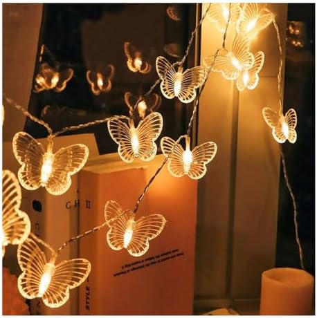 CAKERS LED Butterfly String Lights|Warm White Light Copper Wire Lamp|Creative Decor Lamp for Party Bedroom Holiday Patio,Warm White,3m(9.8ft)-20LED-Battery by CAKERS