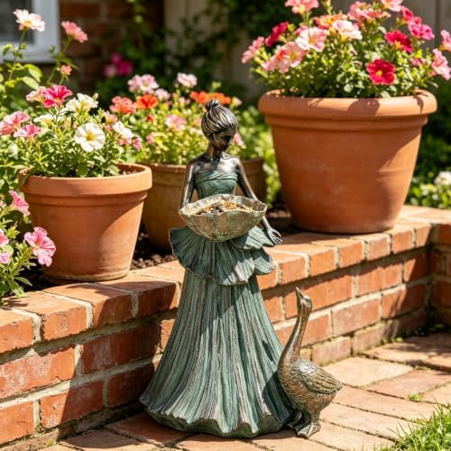 DiliComing Fairy Garden Statue Bird Feeder - 14" Resin Outdoor Decor - Image 4