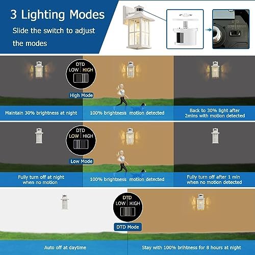 Motion Sensor Outdoor Wall Light White Dusk to Dawn Exterior Porch Lantern - Image 4