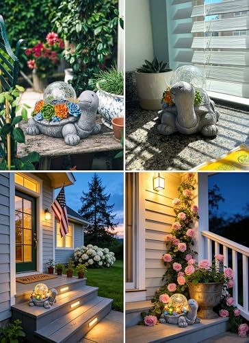 Brightown-Solar-Turtle-Garden-Decor-Statue with 5 Succulent LED Lights, Hand-Painted Resin, IP65 Waterproof Outdoor Decor for Patio, Balcony & Yard Decorations, Unique Mothers Day Gifts for Mom - Image 3