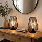 TRIROCKS Metal Cordless Table Lamp - 8'' Tall Set of 2 Cage Shape Battery Operated Lamp with Fairy Lights Bulb for Indoor/Outdoor Use Perfect for Christmas Garden and Weddings (Black,Set of 2) - Image 4