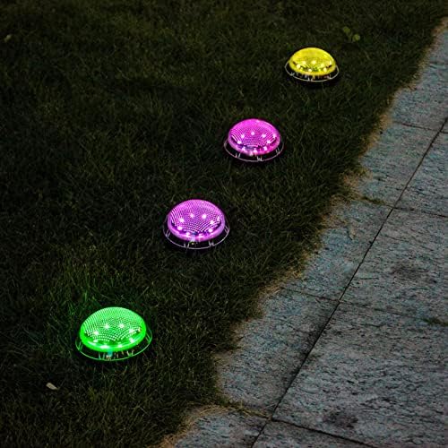 Fafeicy 4Pcs Solar Ground Lights Outdoor Solar Color Gradient Pathway Lights 8 LEDs Disk Solar Deck Lights Landscape Lights for Outdoors - Image 2