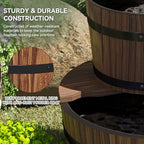 Aoxun 2-Tier Outdoor Water Fountain, Wood Barrel Cascading with Electric Decorative Hand Pump, Rustic Waterfall Fountain for Garden, Backyard, Patio, Porch, Yard - Image 6