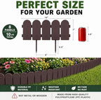 Evelyne Garden Border Plastic Edging: Wooden Fence Design - 8pcs Brown Yard Landscaping Fence Liner Lawn Edge Barrier - 10ft Kit of Decorative Lawn Panels Elements -Landscaping Edging-GMT-10374-A08 - Image 4