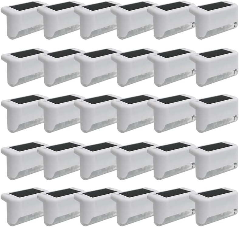 Solar Outdoor Fence Step Lights, 30pcs White IP44 LED Outdoor Stair Lights, 1000mAh, Suitable for Courtyards, Decks, Steps, Walkways, and Lawn Paths by GTQPS