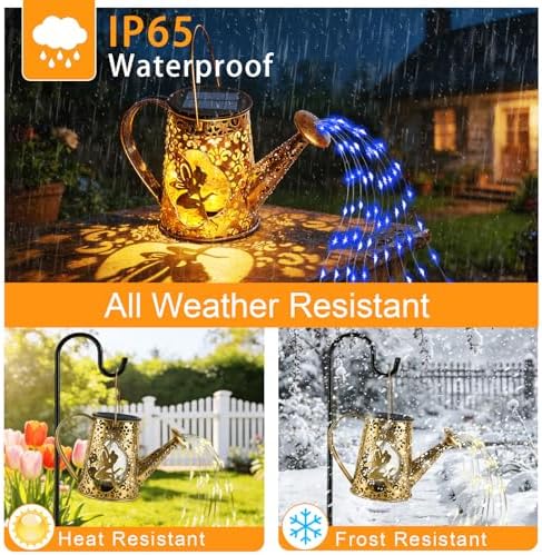 Solar Watering Can Lights, Fairy Gifts for Mothers Day Women Mom Grandma Birthday, Waterproof Outdoor Garden Decor Large Hanging Solar Lantern Fairy Lights for Patio Porch Flowerbed Pathway (Blue) - Image 5
