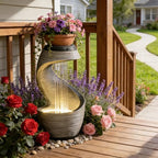 37" S-Shaped Outdoor Water Fountain with LED Lights, Modern Resin Cascading Waterfall Feature for Garden, Patio, Backyard or Porch, Large Decorative Zen Water Feature – 21" L x 21" W x 37.9" H - Image 2