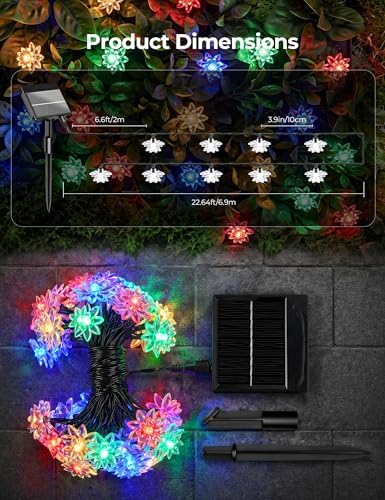 Brightown 2 Pack Flower Solar String Lights Outdoor Waterproof, Multicolor - Image 6