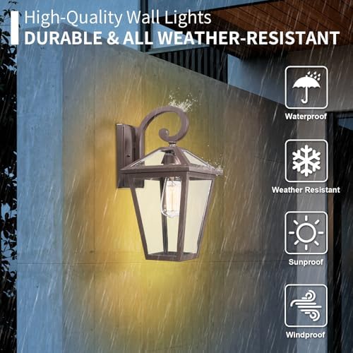 Outdoor Light Fixtures Wall Mount, Waterproof Exterior Wall Lanterns with Glass, Outside Wall Sconces, Front Porch Lights for House Garage Doorway Patio, Oil-Rubbed Bronze - Image 5