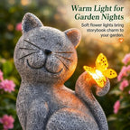 Solar Cat Garden Statue: Outdoor Figurine with Butterfly - Image 6