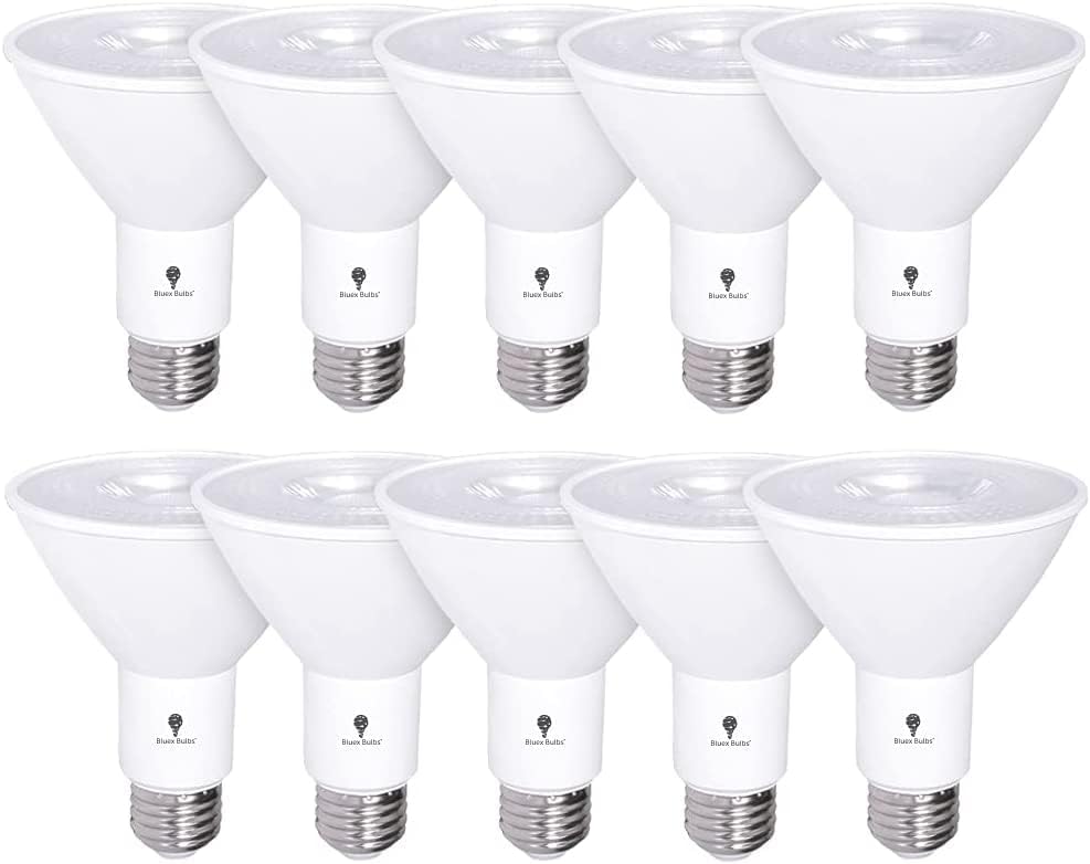 10 Pack PAR30 Outdoor LED Flood Light Bulb 12W 100 Watt Equivalent 900 Lumens Dimmable Waterproof E26 6000K Daylight Deluxe LED Flood Light Bulbs for Security Spotlight Bulb Led Recessed Light Bulbs by BluexBulbs
