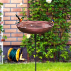 Iron Birdbath with Garden Stakes 31.89 Inch Copper Drinking Feeder Tray Food Water Bowl for Courtyard Yard Hummingbird - Image 2
