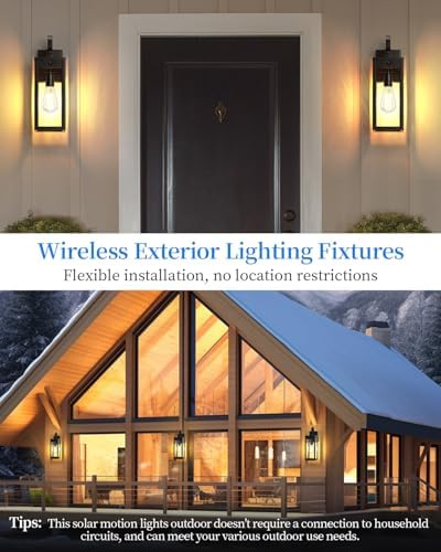 17" Solar Porch Lights Outdoor, with Motion Sensor, 2 Packs, Black - Image 3