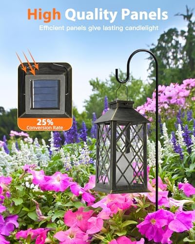 Otdair Solar Lanterns Outdoor Waterproof 14" Flickering LED, 2 Pack, Bronze - Image 4