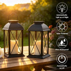 Solar Lanterns Outdoor Waterproof 2 Pack Black Hanging Lights with Candles - Image 4