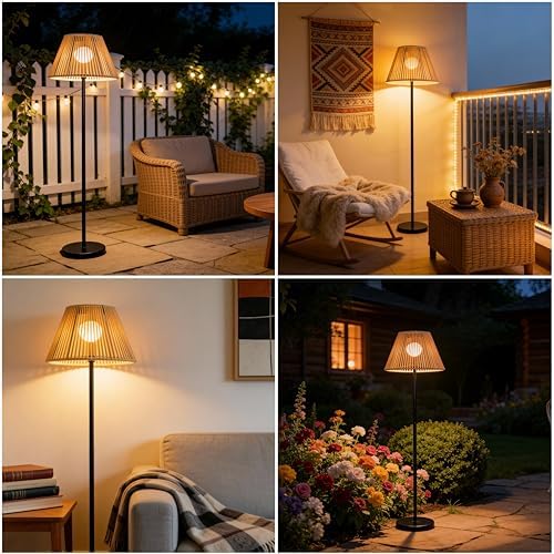 Solar Outdoor Floor Lamp with Rattan Shade, Adjustable Height - Image 6