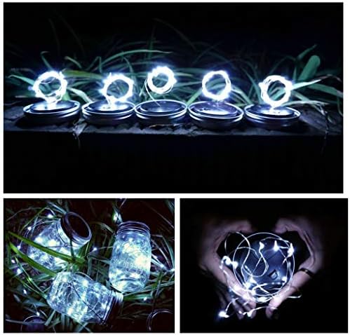 SmilingTown Solar Mason Jar String Light Lids 12 Pack 30 LED Fairy Firefly Inserts Lighting with 12 Hangers Waterproof for Outdoor Tree Patio Lawn Garden Decor, No Jars (Cool White) - Image 5