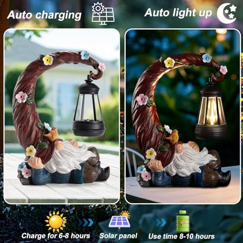 twinbling Garden Gnomes Outdoor Statue with Solar Light, Waterproof Resin Gnome Decor, Funny Garden Sculptures for Patio Lawn Yard, Mom Gifts for Mother’s Day Housewarming - Image 5