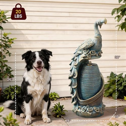Tankana Peacock Outdoor Water Fountain 32" H Cascading Waterfall Fountain with LED Lights & Pump Tiered Water Feature for Garden, Patio, Backyard, Deck, and Porch Decor, Bronze - Image 3